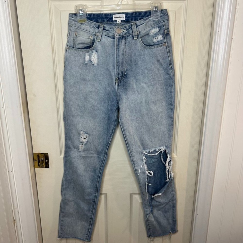 Revolve SuperDown Tapered Skinny Distressed Ripped Jeans Size 27